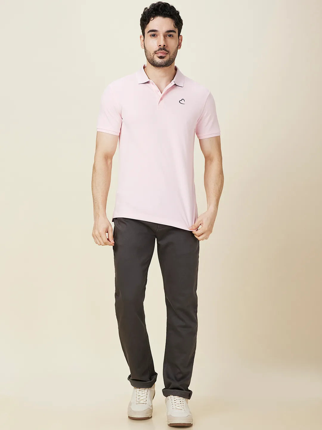 Being Human Clothing Men Pink Solid Polo Neck T-Shirt