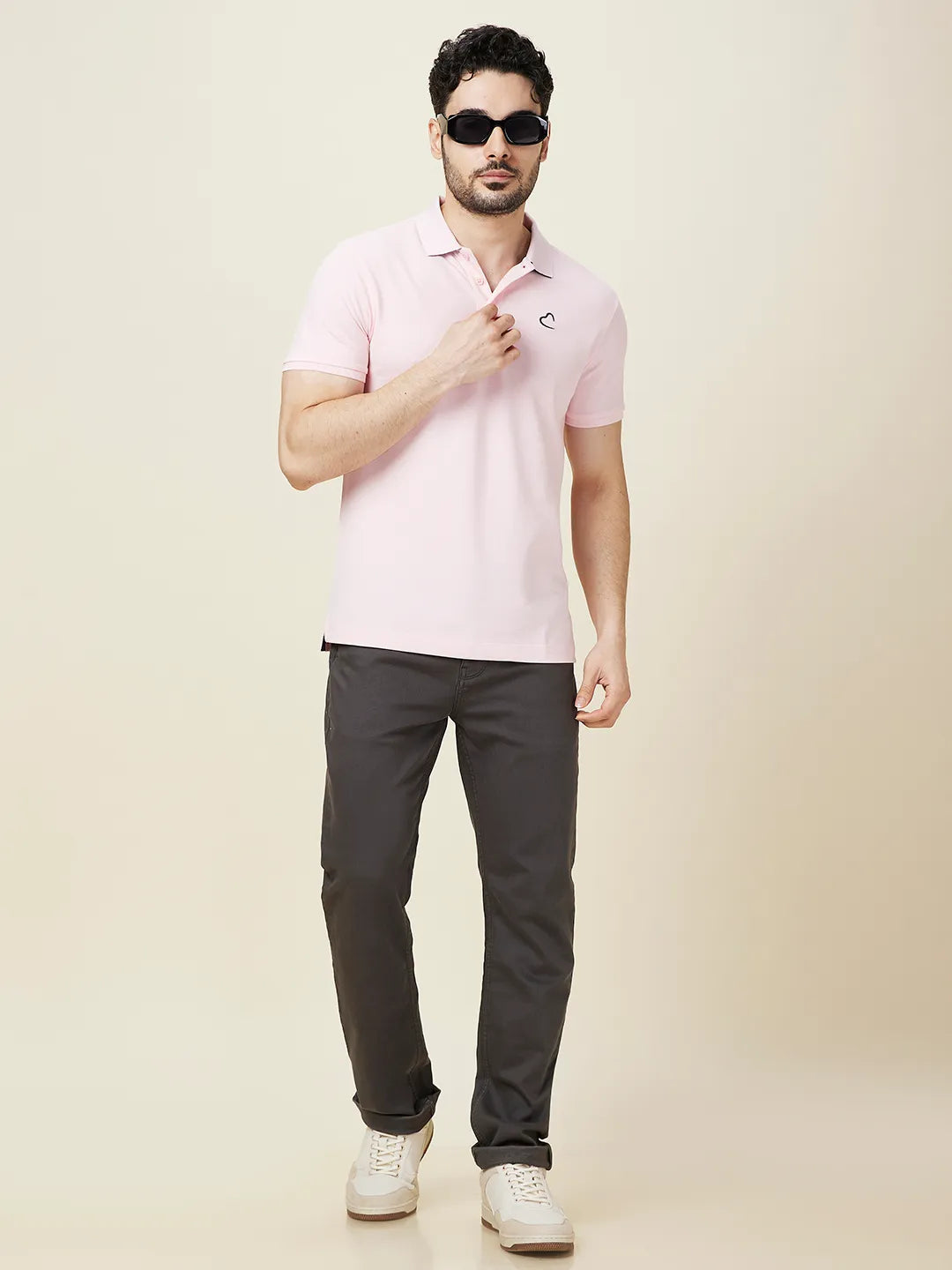 Being Human Clothing Men Pink Solid Polo Neck T-Shirt