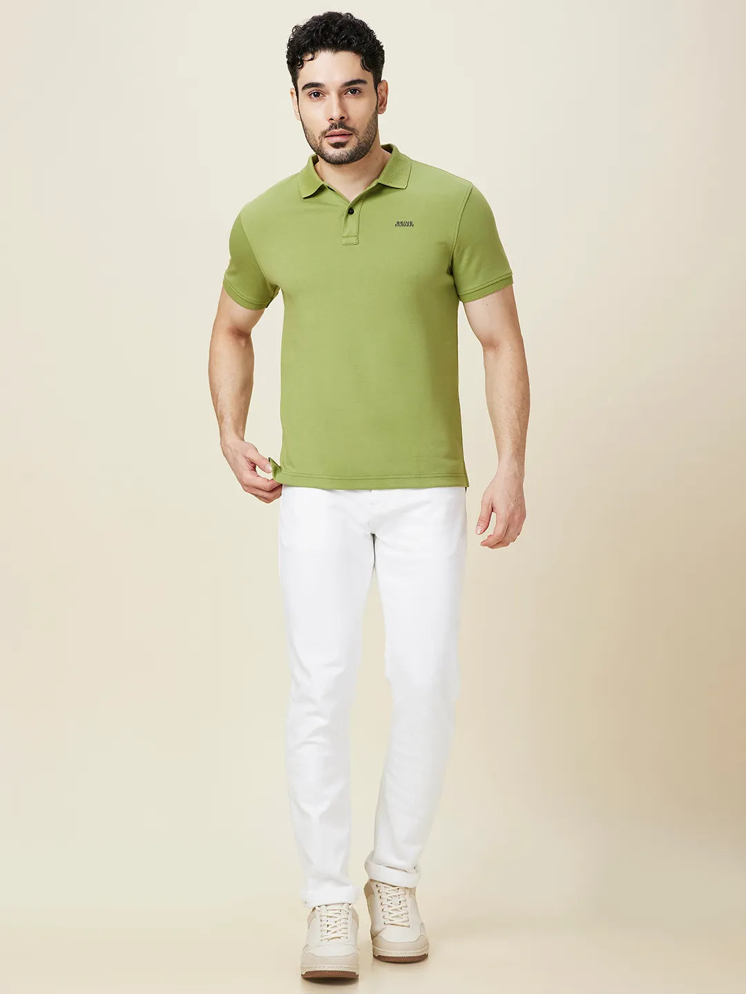 Being Human Clothing Men Green Solid Polo Neck T-Shirt