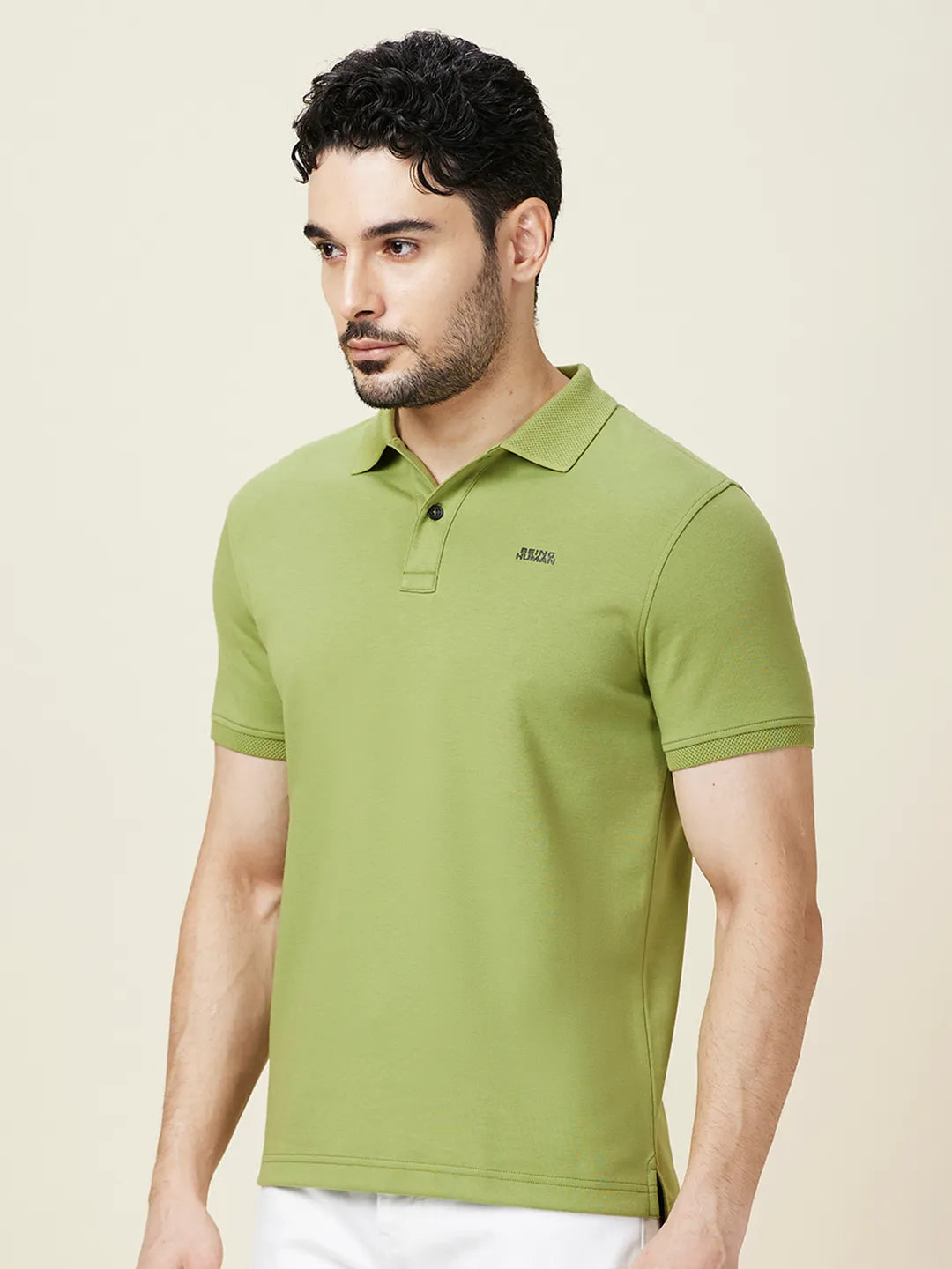 Being Human Clothing Men Green Solid Polo Neck T-Shirt