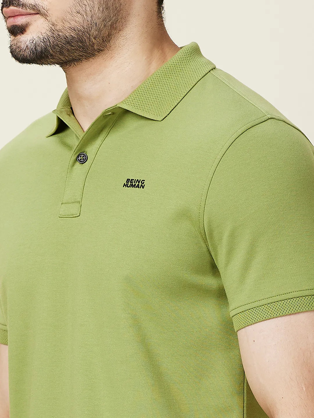Being Human Clothing Men Green Solid Polo Neck T-Shirt