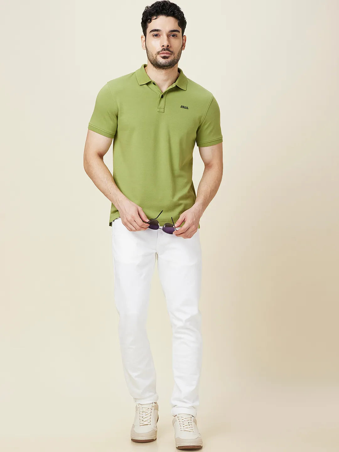 Being Human Clothing Men Green Solid Polo Neck T-Shirt