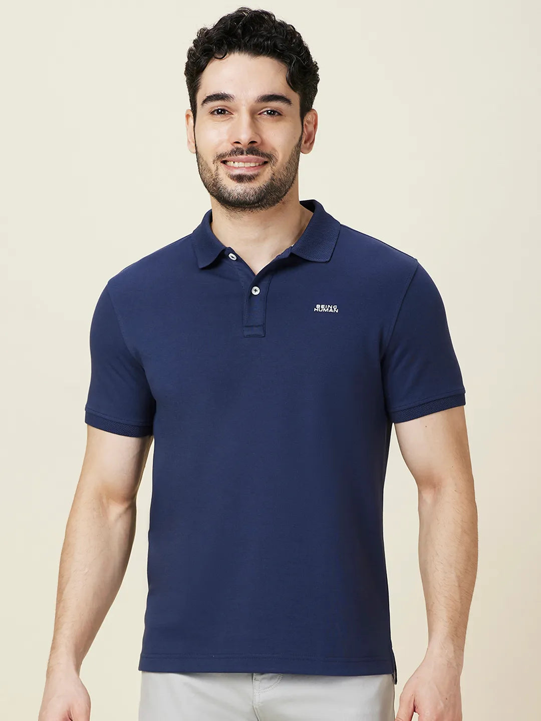 Being Human Clothing Men Blue Solid Polo Neck T-Shirt