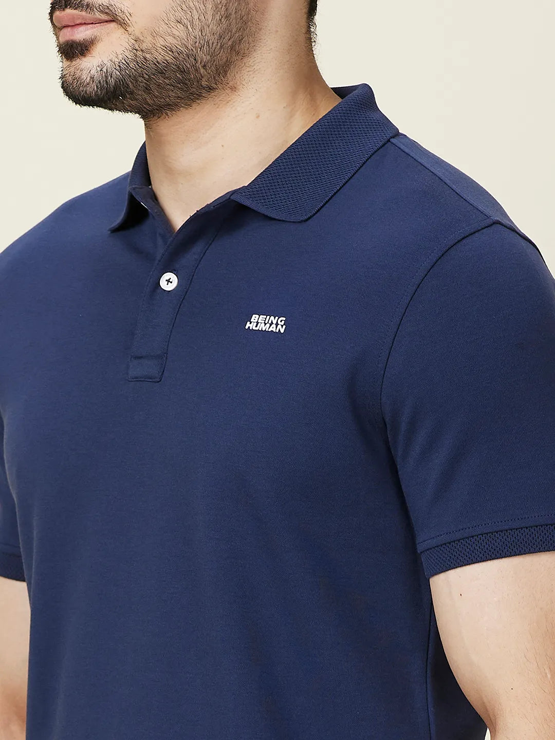 Being Human Clothing Men Blue Solid Polo Neck T-Shirt