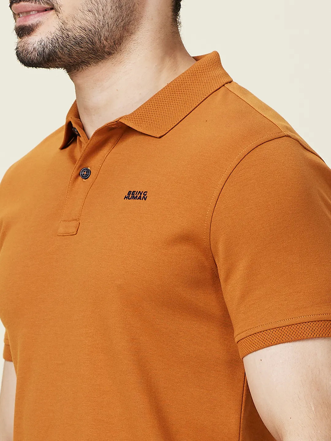 Being Human Clothing Men Brown Solid Polo Neck T-Shirt