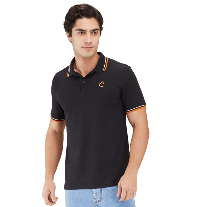 Black Regular Fit Men's Polo T-Shirt by Being Human Clothing