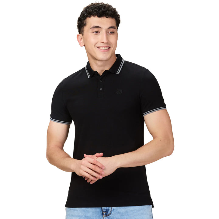 Black Regular Fit Men's Polo T-shirt by Being Human Clothing