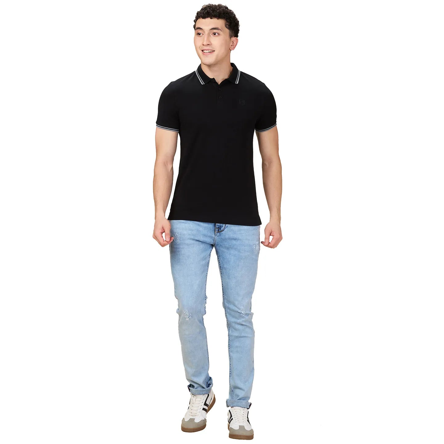 Being Human Clothing Men Black Solid Polo Neck T-Shirt