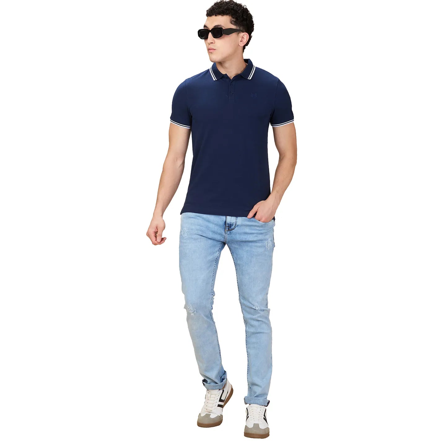 Being Human Clothing Men Blue Solid Polo Neck T-Shirt