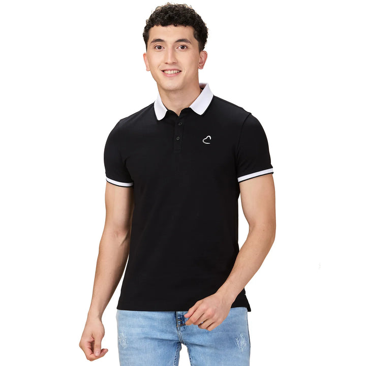 Black Regular Fit Men's Polo T-shirt by Being Human Clothing