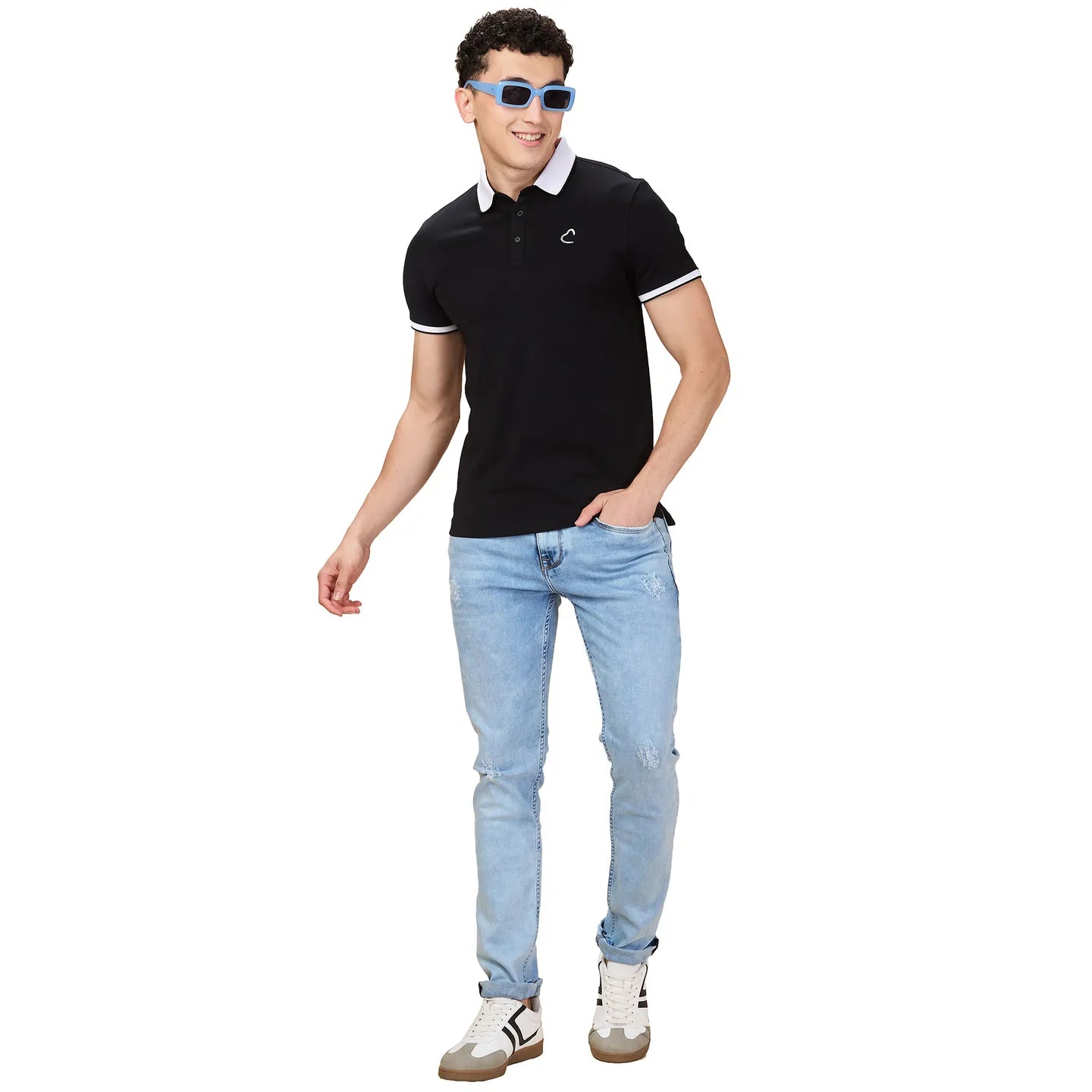 Being Human Clothing Men Black Solid Polo Neck T-Shirt