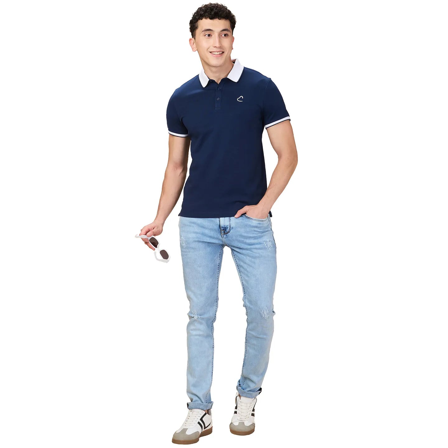 Being Human Clothing Men Blue Solid Polo Neck T-Shirt