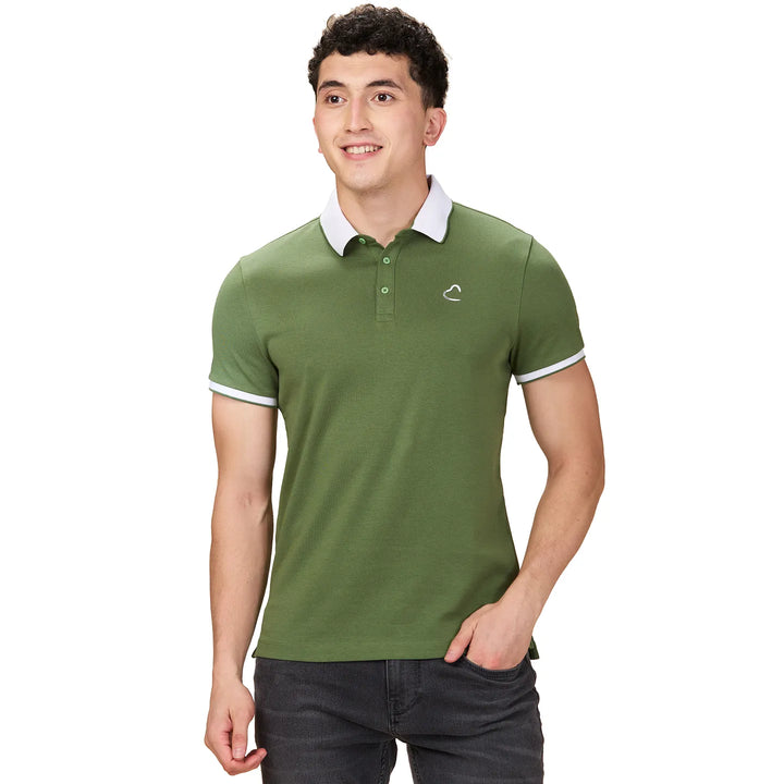 Olive Regular Fit Men's Polo T-shirt by Being Human Clothing