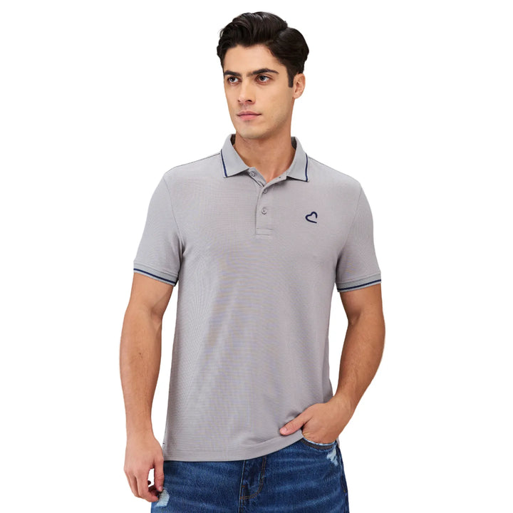 Grey Regular Fit Men's Polo T-shirt by Being Human Clothing