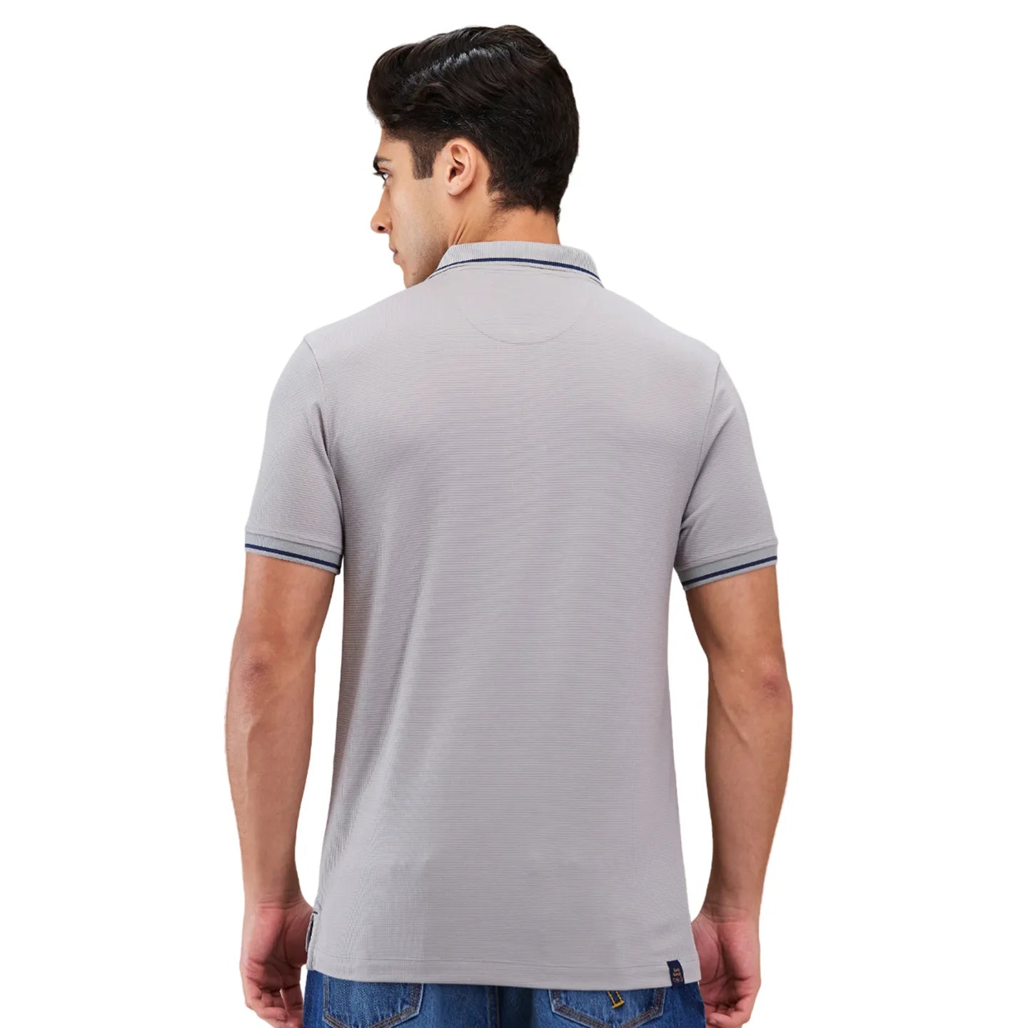 Being Human Clothing Men Grey Textured Polo Neck T-Shirt