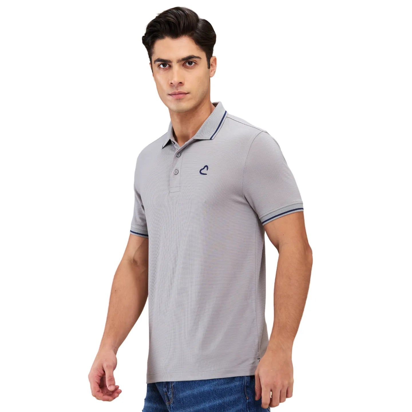 Being Human Clothing Men Grey Textured Polo Neck T-Shirt