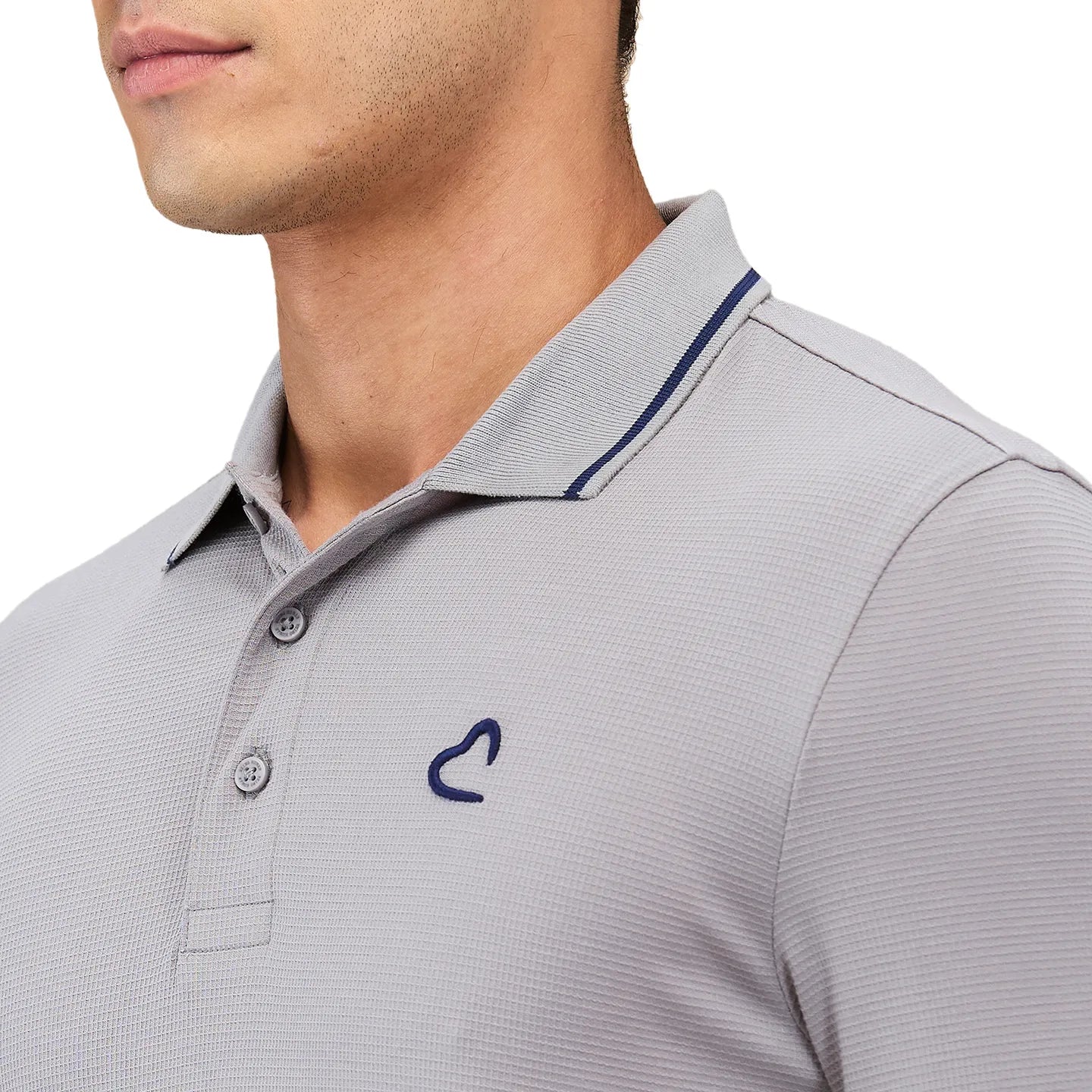 Being Human Clothing Men Grey Textured Polo Neck T-Shirt