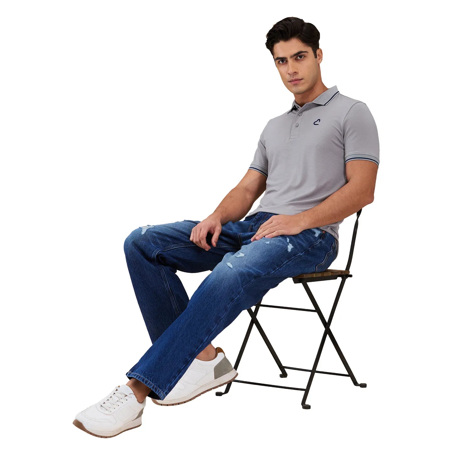 Being Human Clothing Men Grey Textured Polo Neck T-Shirt