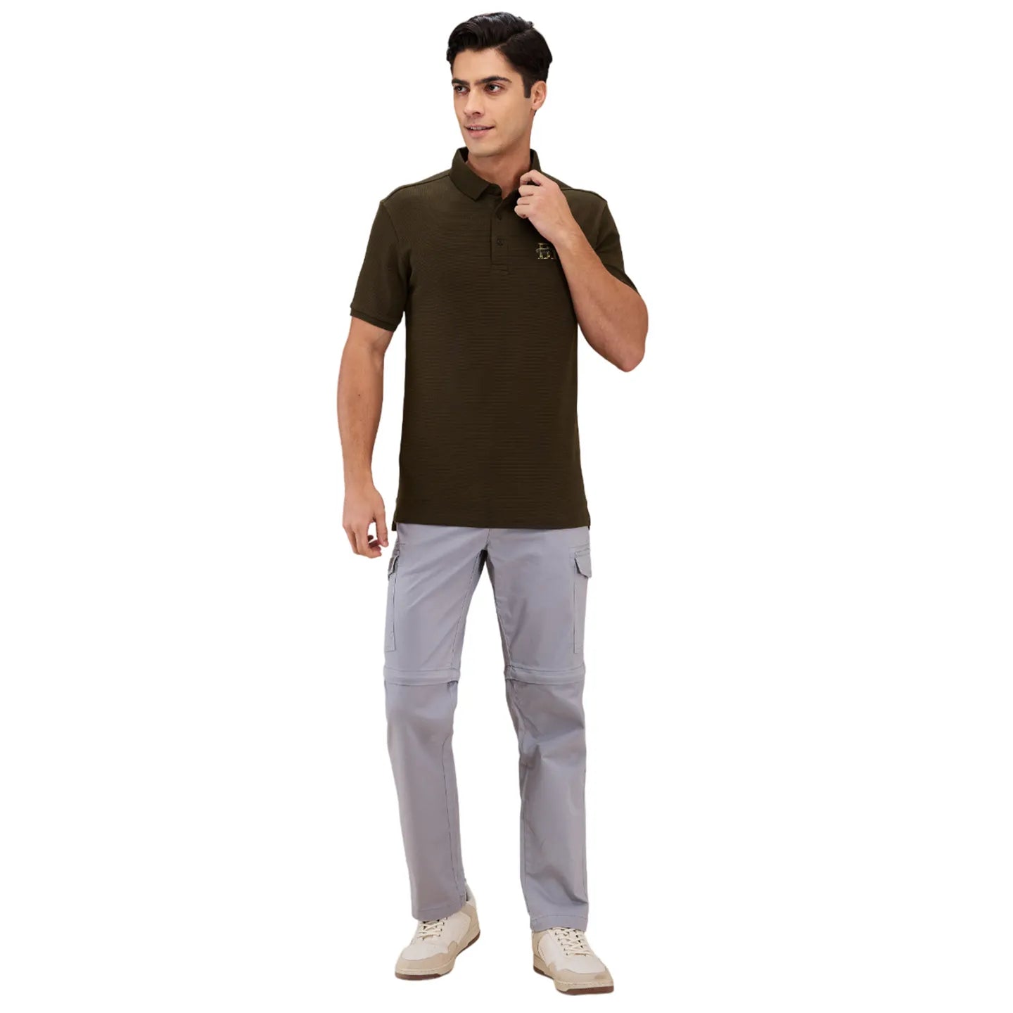 Being Human Clothing Men Brown Textured Polo Neck T-Shirt