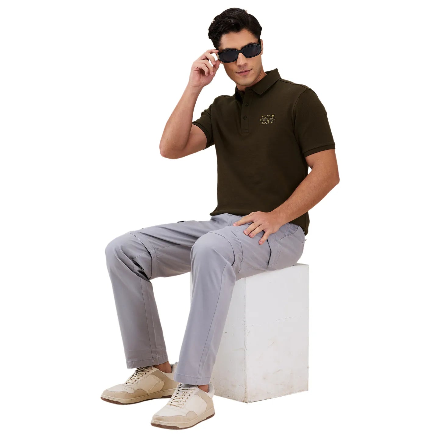 Being Human Clothing Men Brown Textured Polo Neck T-Shirt