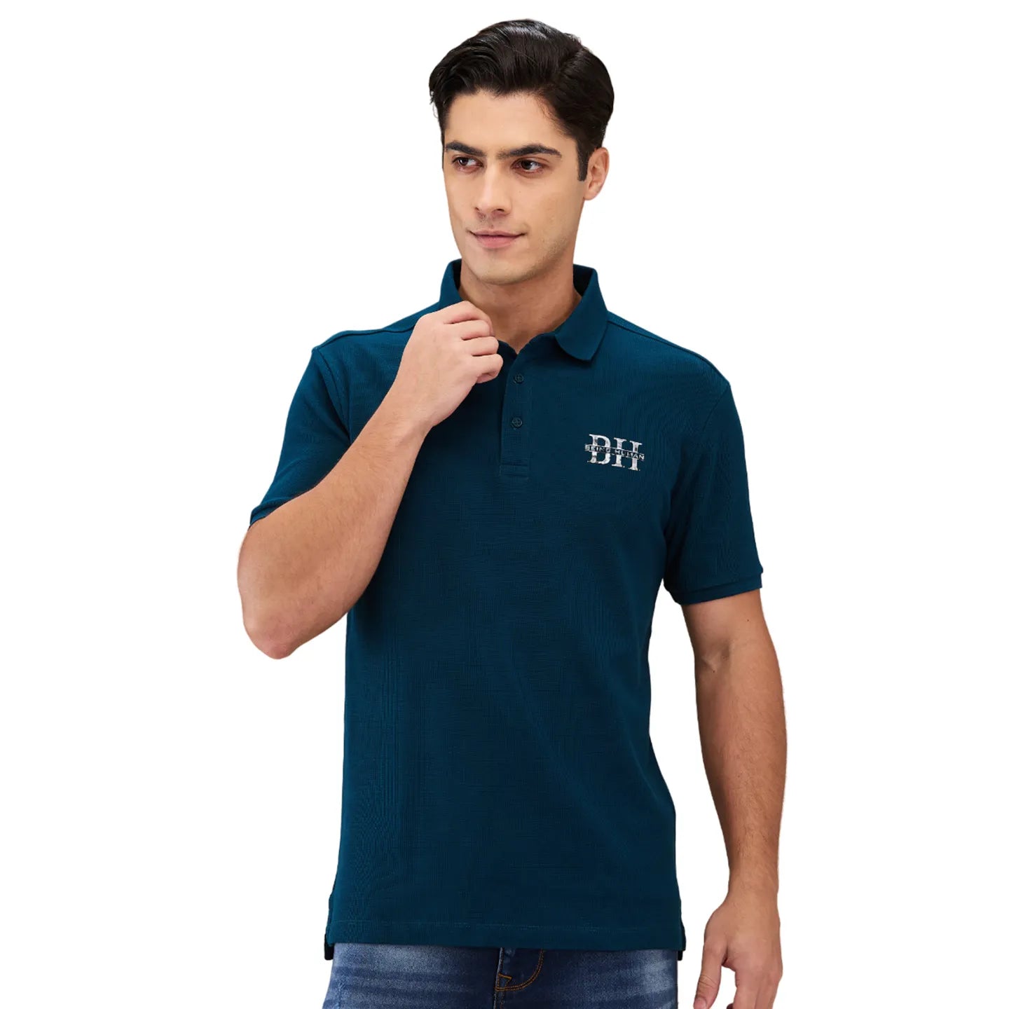 Being Human Clothing Men Green Textured Polo Neck T-Shirt