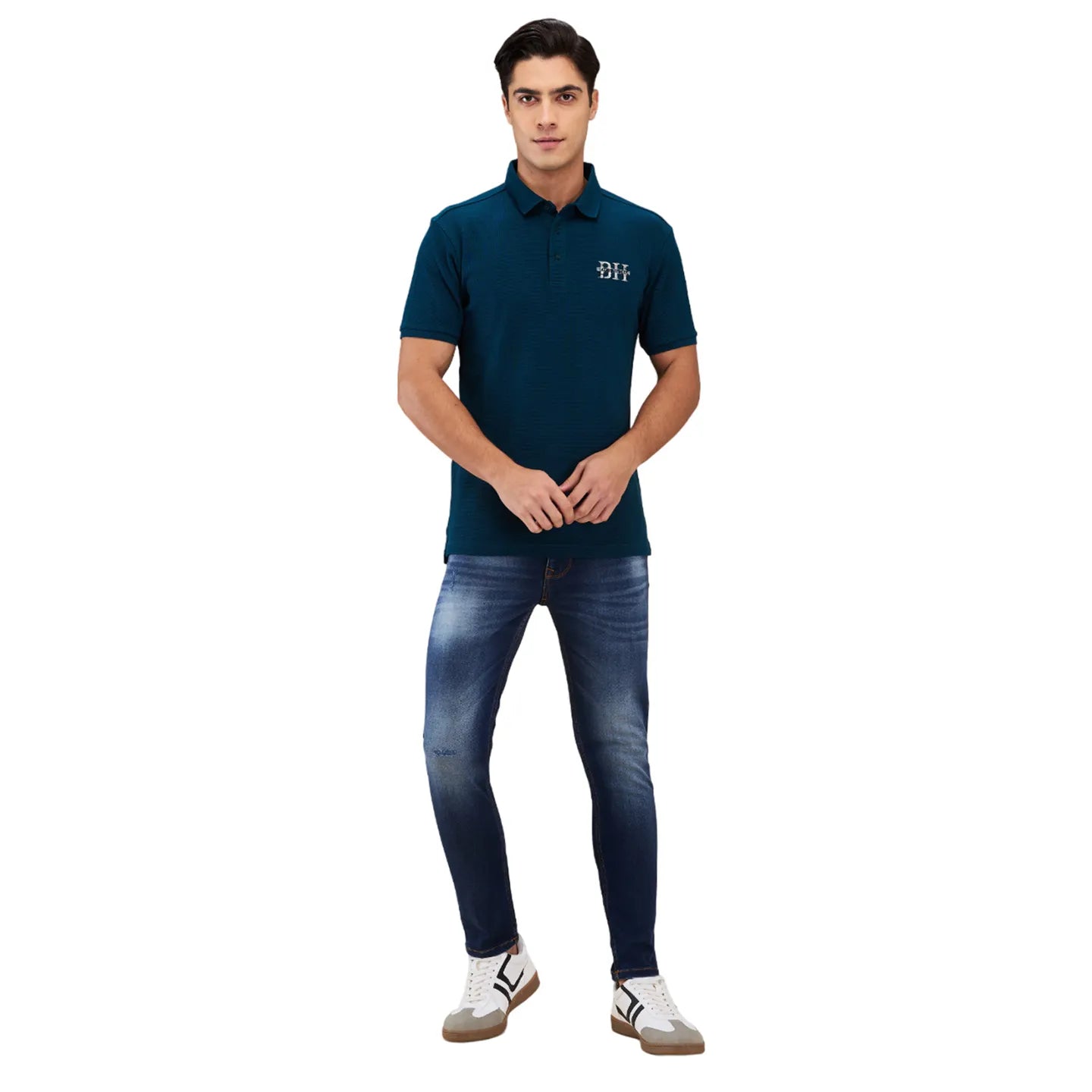 Being Human Clothing Men Green Textured Polo Neck T-Shirt