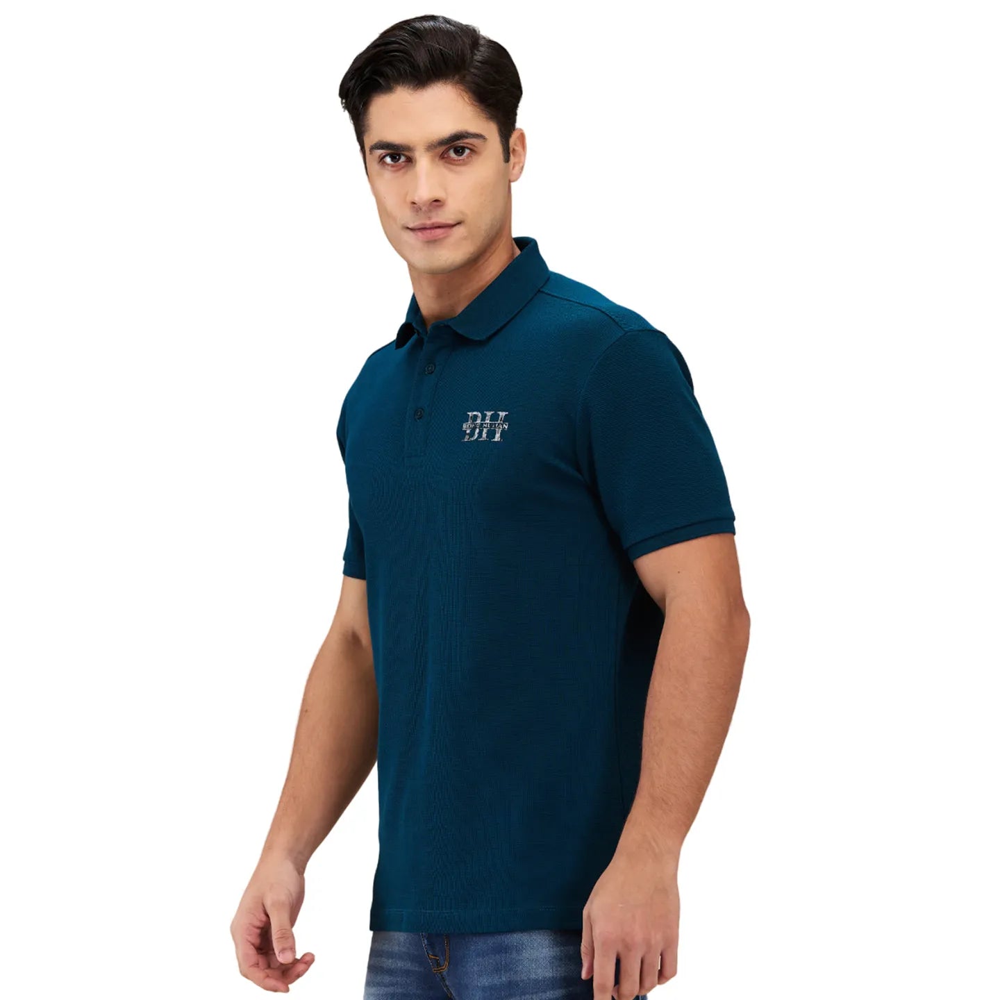 Being Human Clothing Men Green Textured Polo Neck T-Shirt