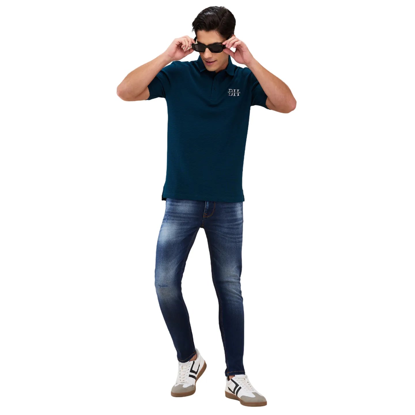 Being Human Clothing Men Green Textured Polo Neck T-Shirt