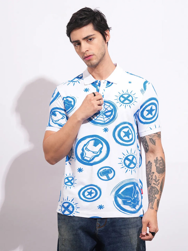 Avengers White Regular Collar Men's Polo Neck by Being Human Clothing
