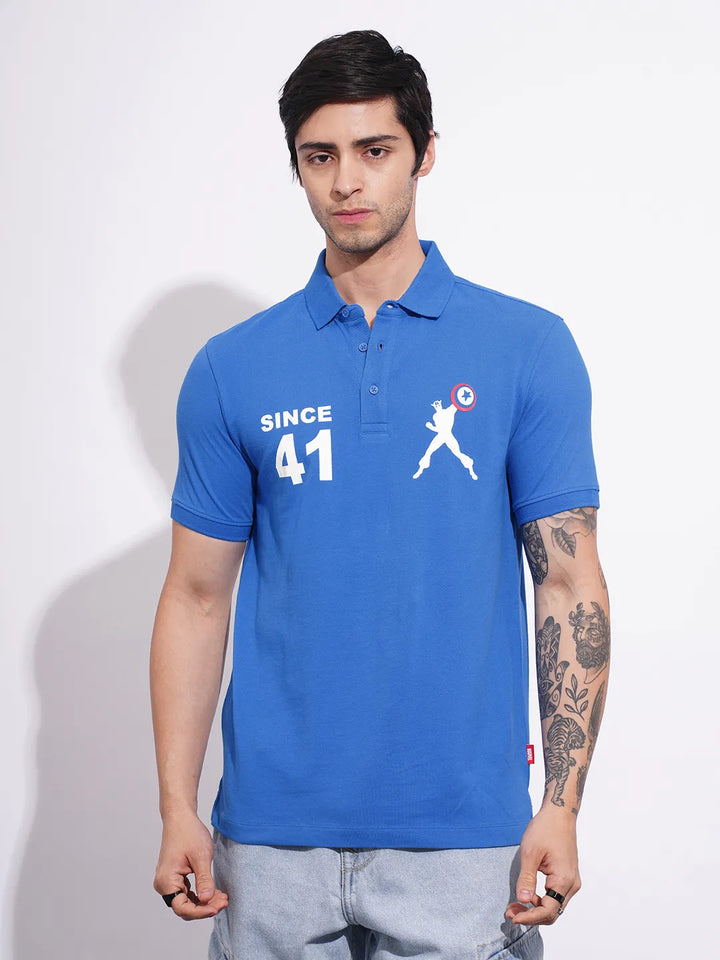 Captain America Blue Regular Fit Men's Polo T-Shirt by Being Human Clothing