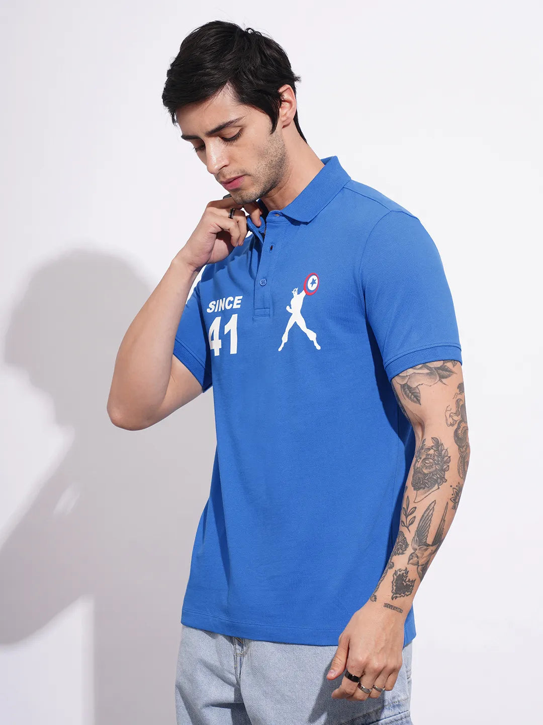 Being Human Clothing Men's Blue Captain America Polo T-shirt