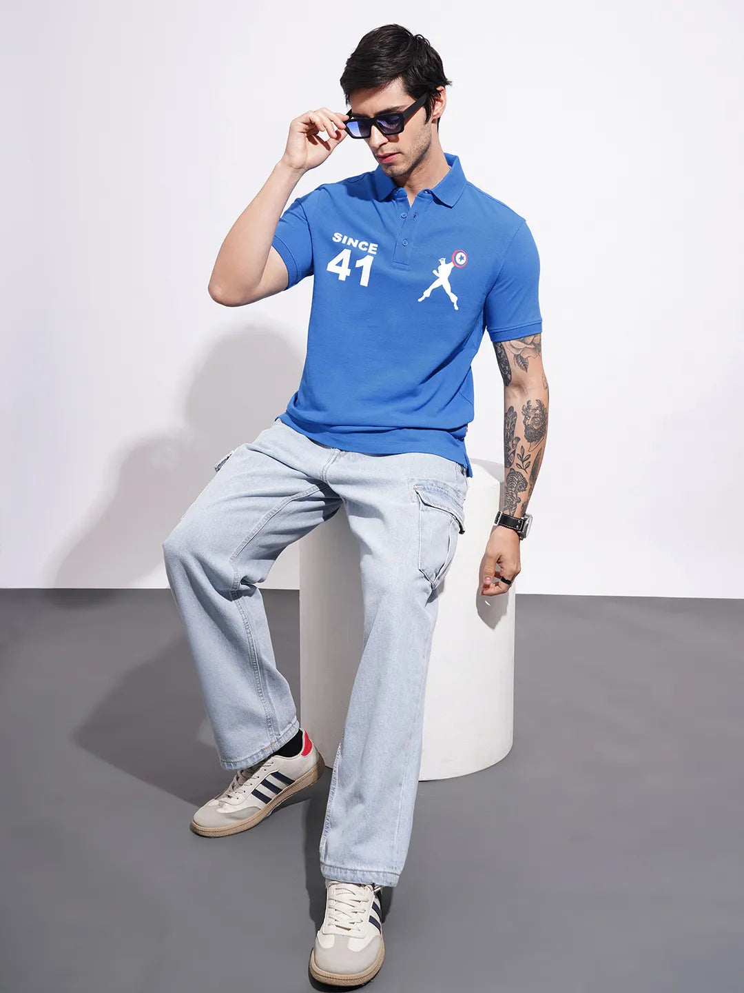 Being Human Clothing Men's Blue Captain America Polo T-shirt