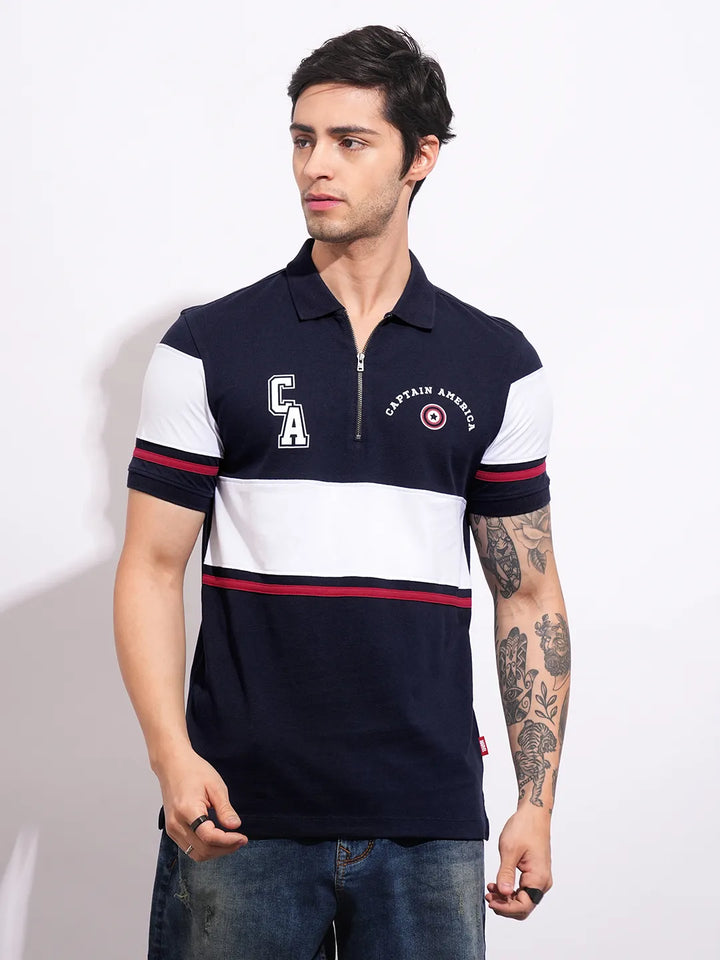 Captain America White Regular Fit Men's Polo T-Shirt by Being Human Clothing
