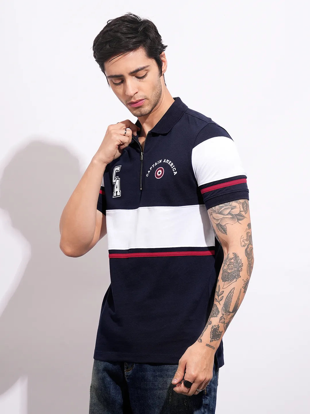 Being Human Clothing Men's Blue Captain America Polo T-shirt