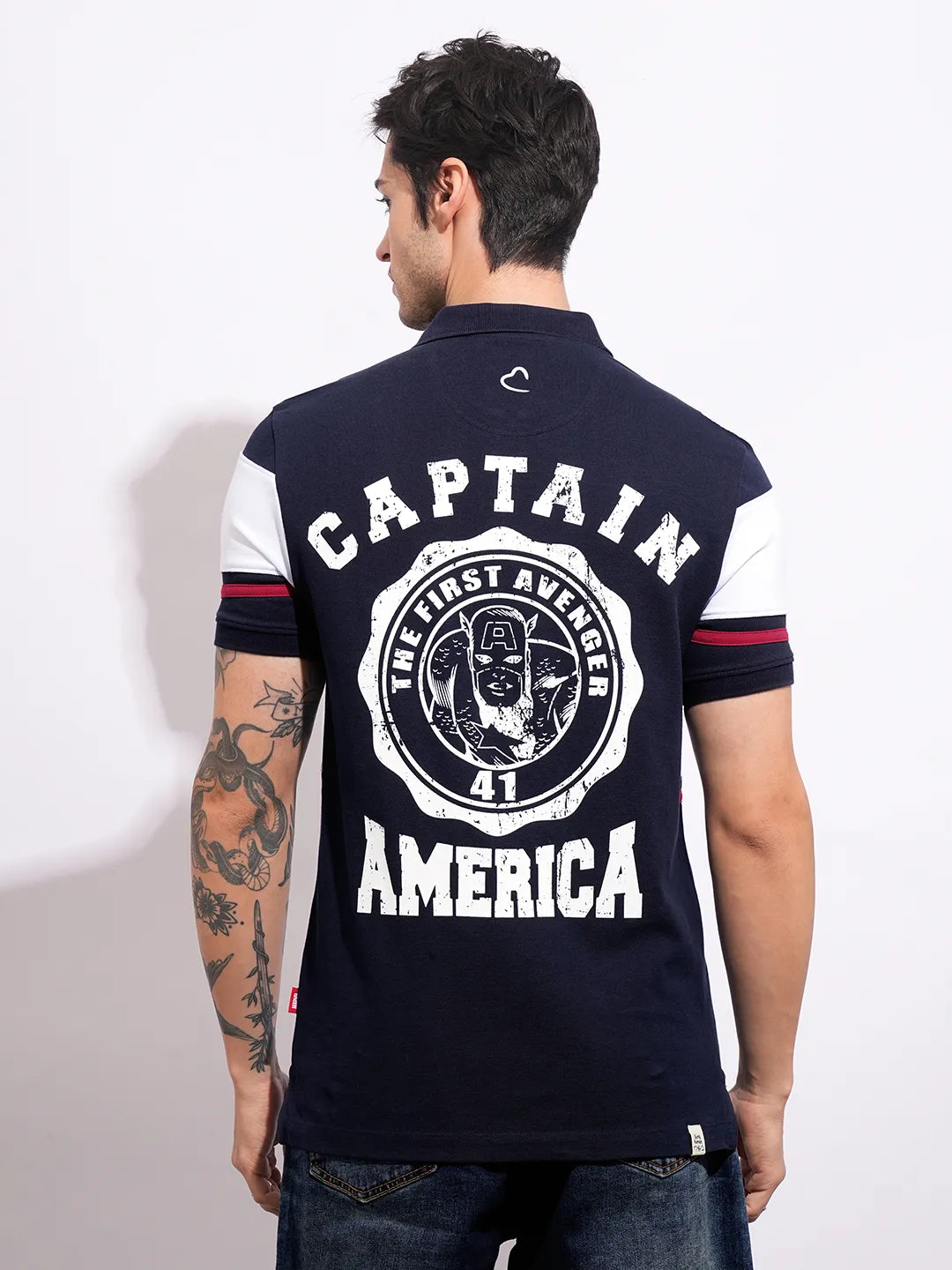 Being Human Clothing Men's Blue Captain America Polo T-shirt