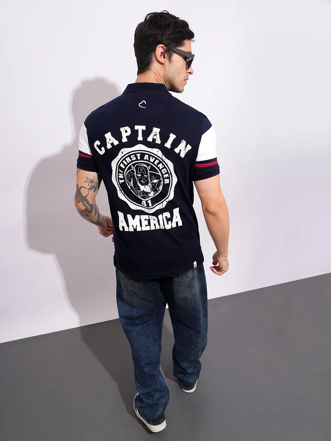 Being Human Clothing Men's Blue Captain America Polo T-shirt