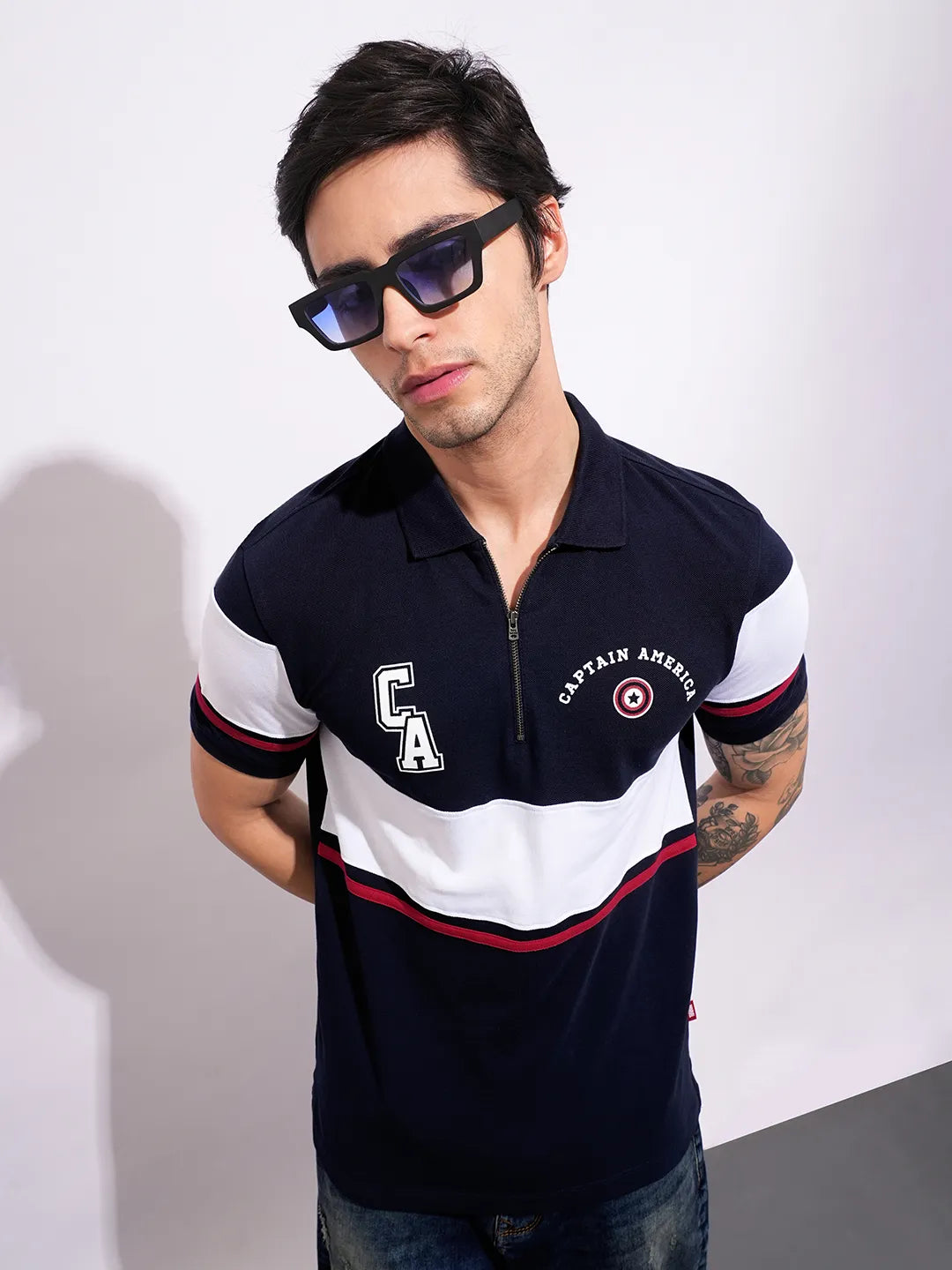 Being Human Clothing Men's Blue Captain America Polo T-shirt