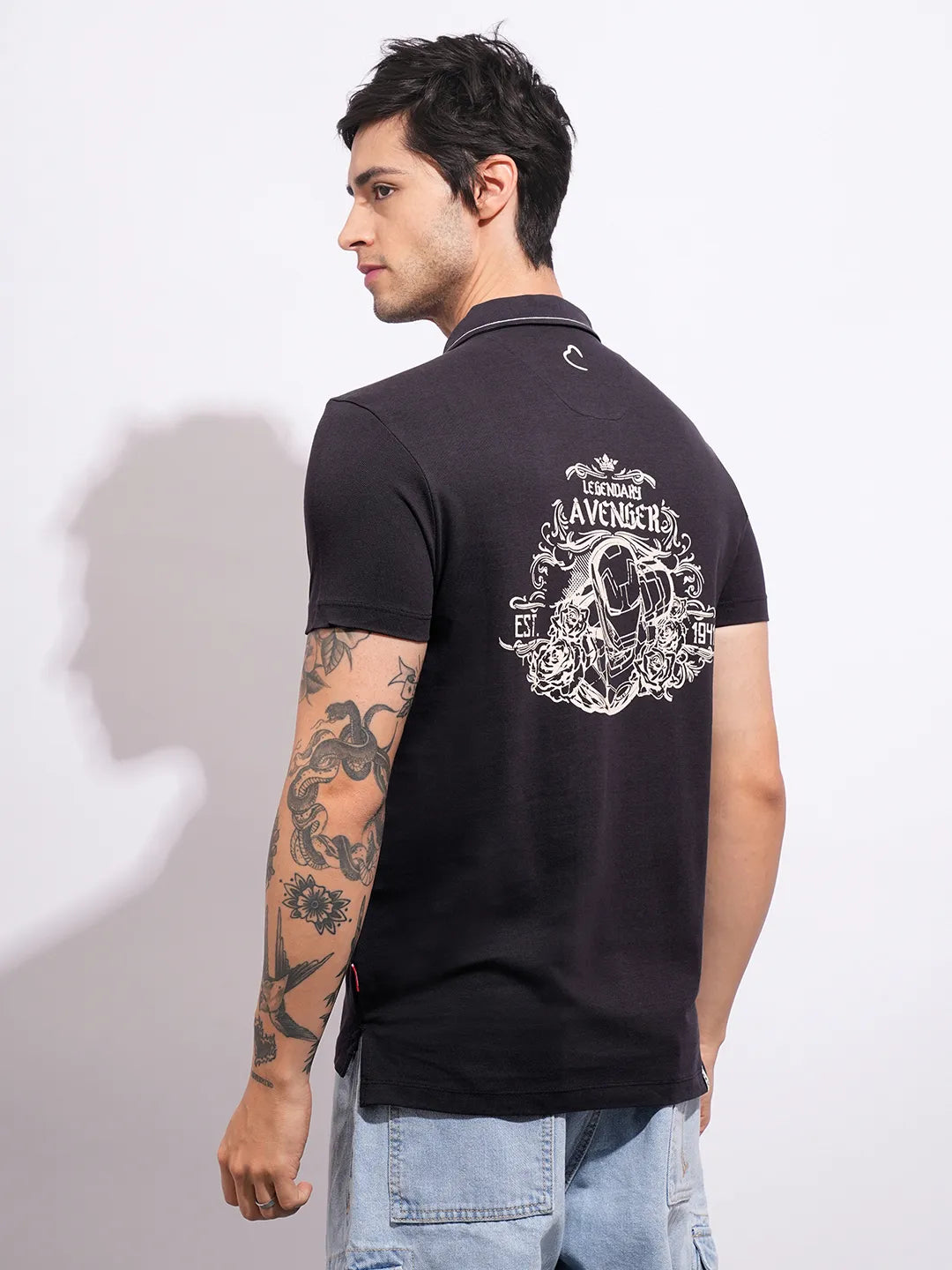 Being Human Clothing Men's Captain America Black Polo T-shirt