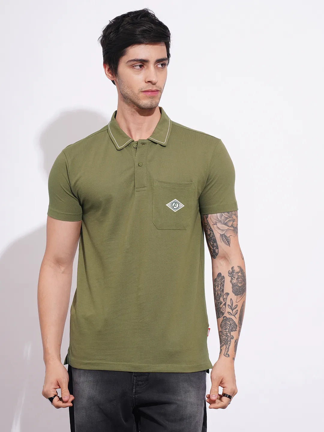 Being Human Clothing Men's Olive Captain America Polo T-shirt