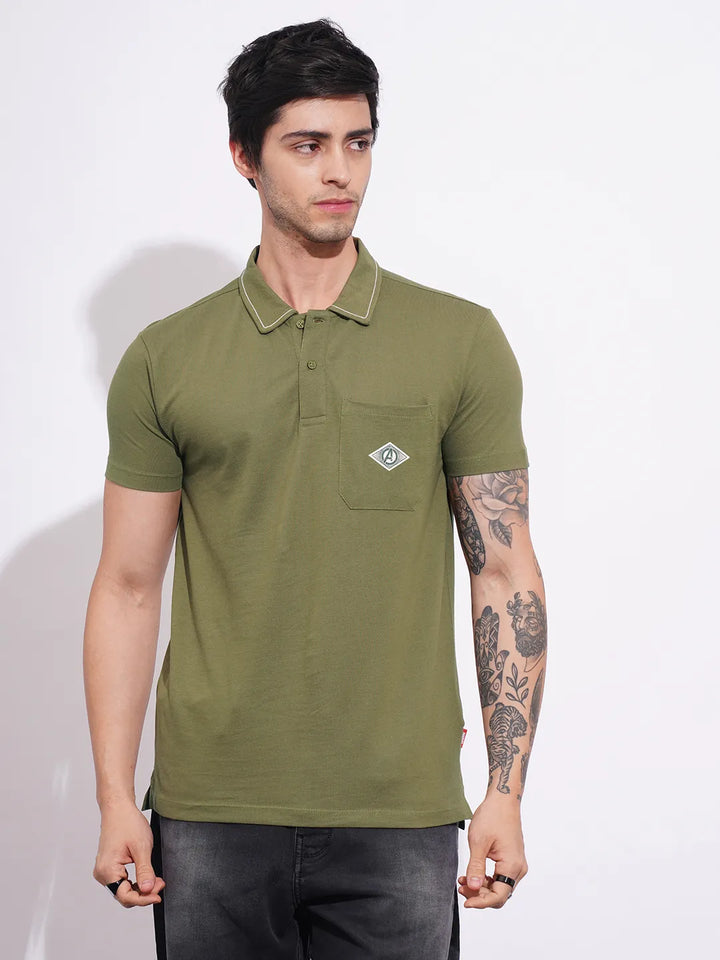Avengers Olive Regular Fit Men's Polo T-Shirt by Being Human Clothing
