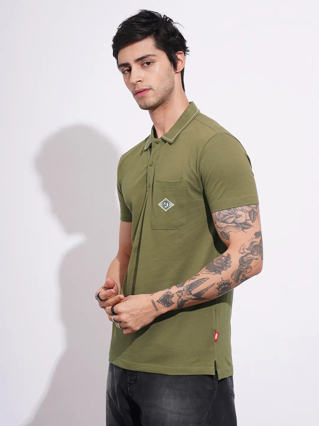 Being Human Clothing Men's Olive Captain America Polo T-shirt