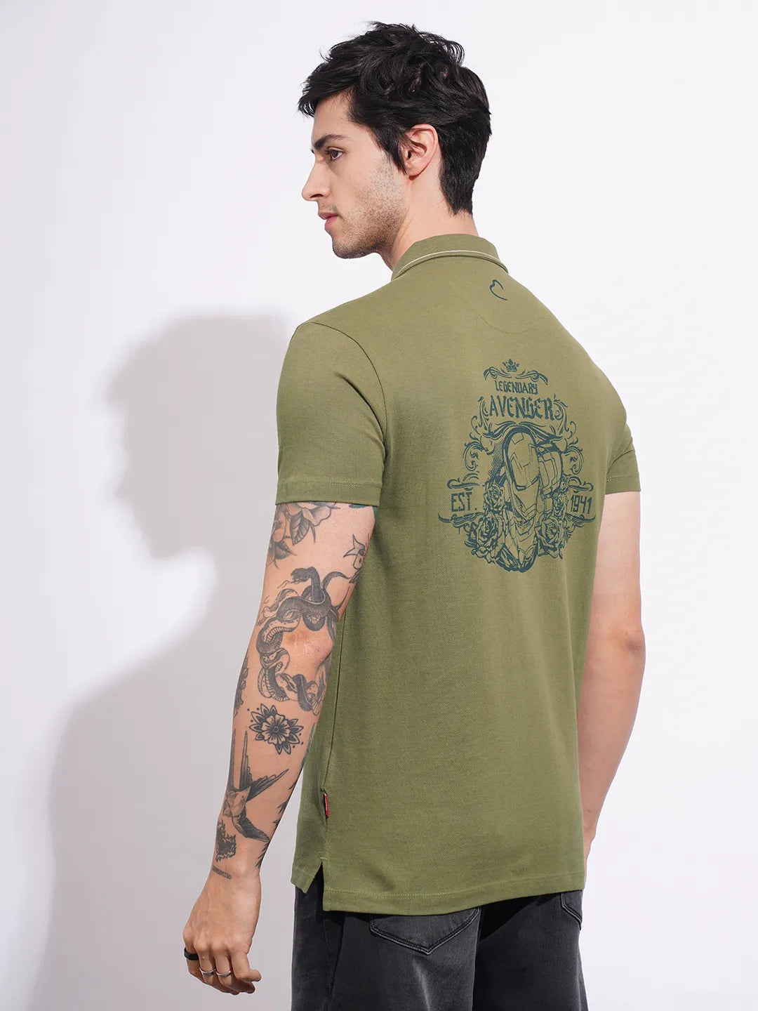 Being Human Clothing Men's Olive Captain America Polo T-shirt