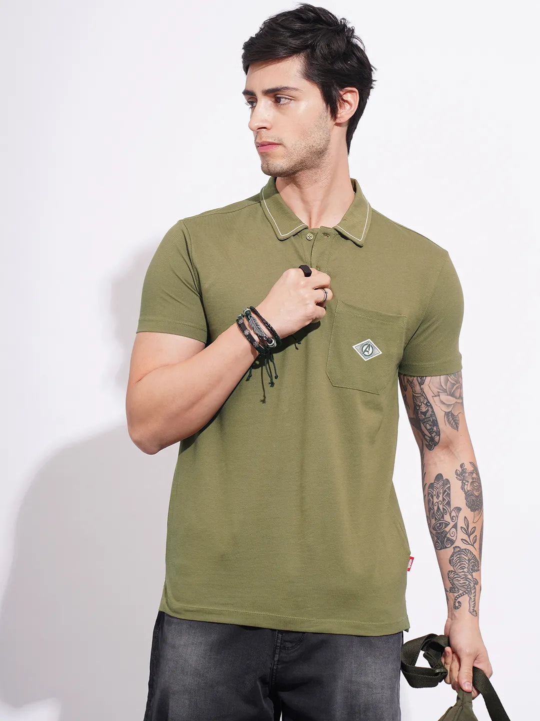 Being Human Clothing Men's Olive Captain America Polo T-shirt