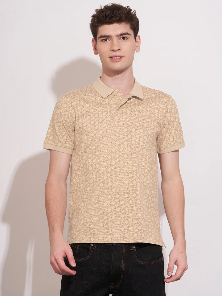 Cream Regular Fit Men's Polo T-Shirt by Being Human Clothing