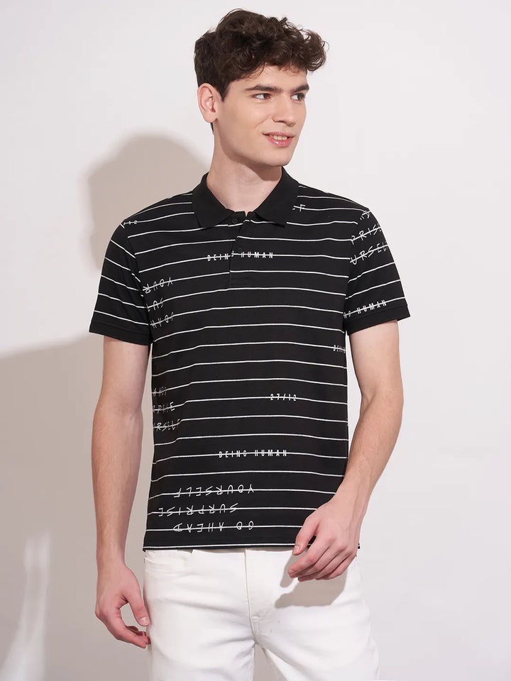 Black Regular Fit Men's Polo T-Shirt by Being Human Clothing