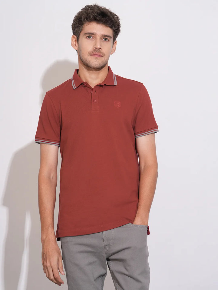 Maroon Regular Fit Men's Polo T-Shirt by Being Human Clothing