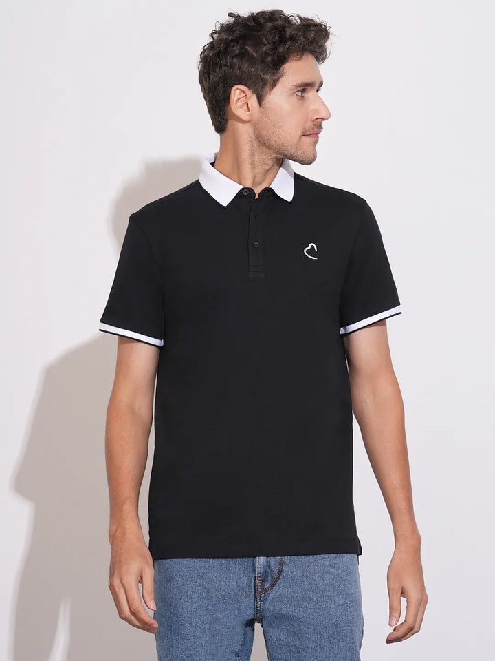 Black Regular Fit Men's Polo T-Shirt by Being Human Clothing