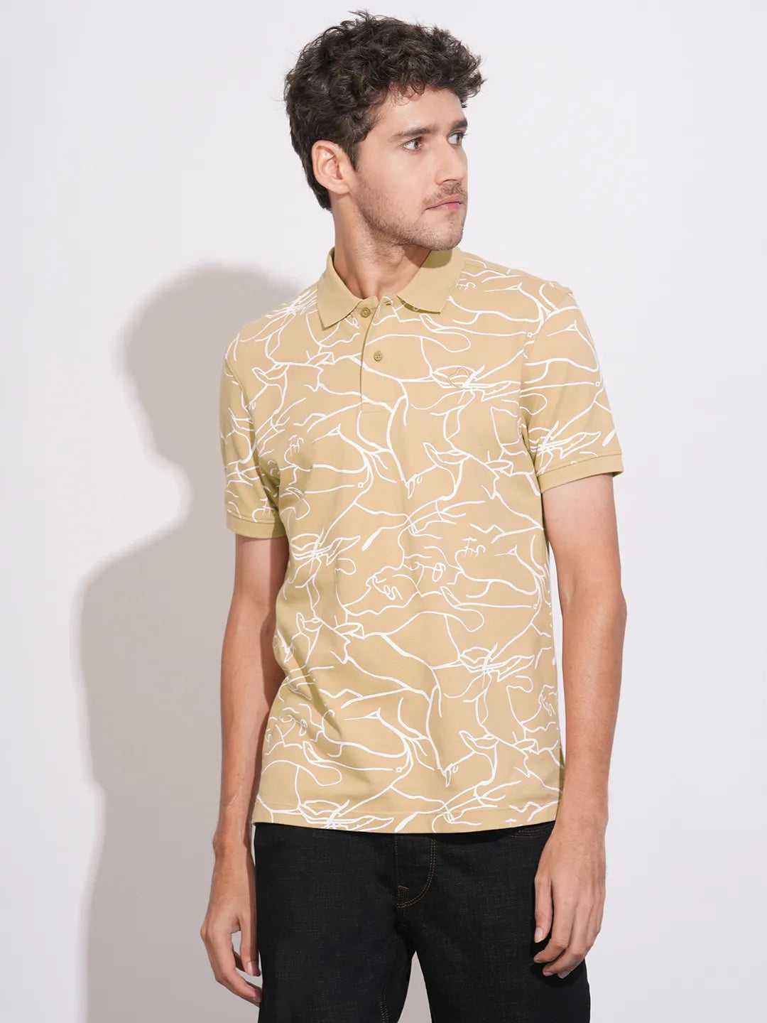 Beige Regular Fit Men's Polo T-Shirt by Being Human Clothing