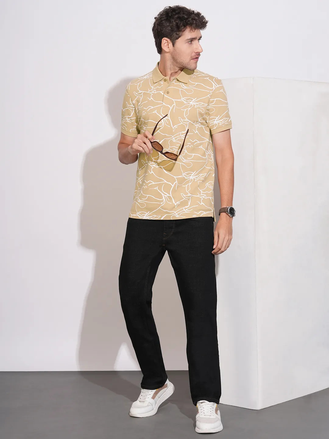 Beige Regular Fit Men's Polo T-Shirt by Being Human Clothing