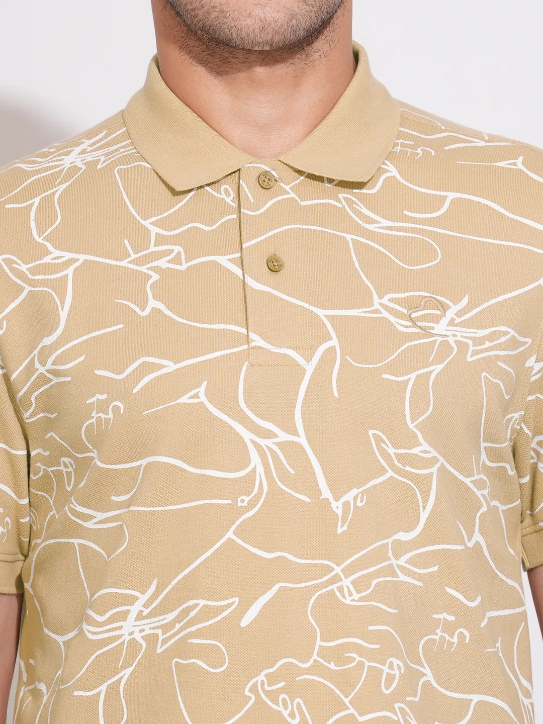 Beige Regular Fit Men's Polo T-Shirt by Being Human Clothing